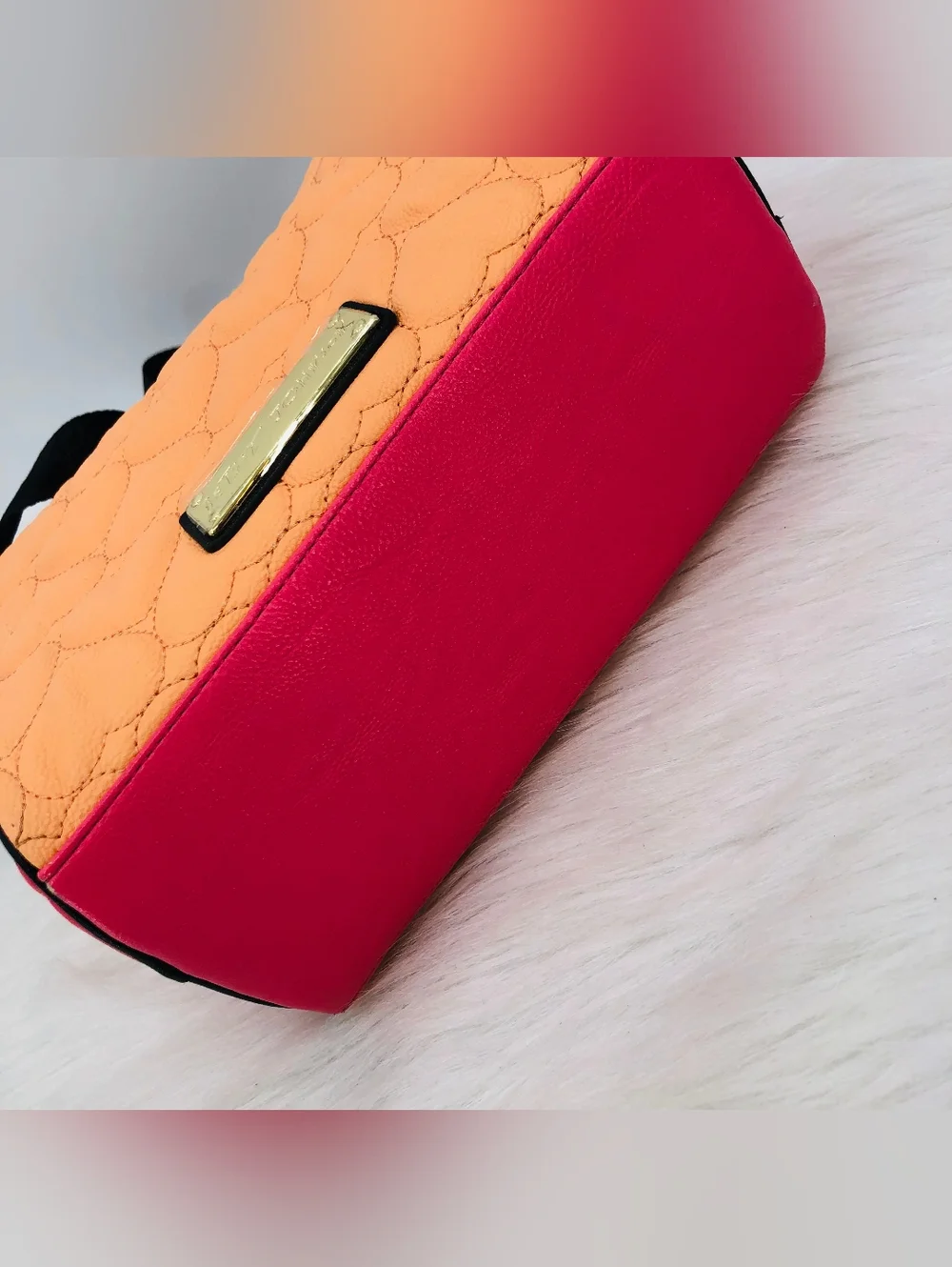 Betsey Johnson Quilted Heart Orange & Pink Lunch Bag